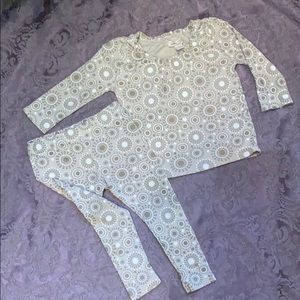 Peek Shirt and Pants Set Metallic Geometric Circle Ribbed Gathered Neckline